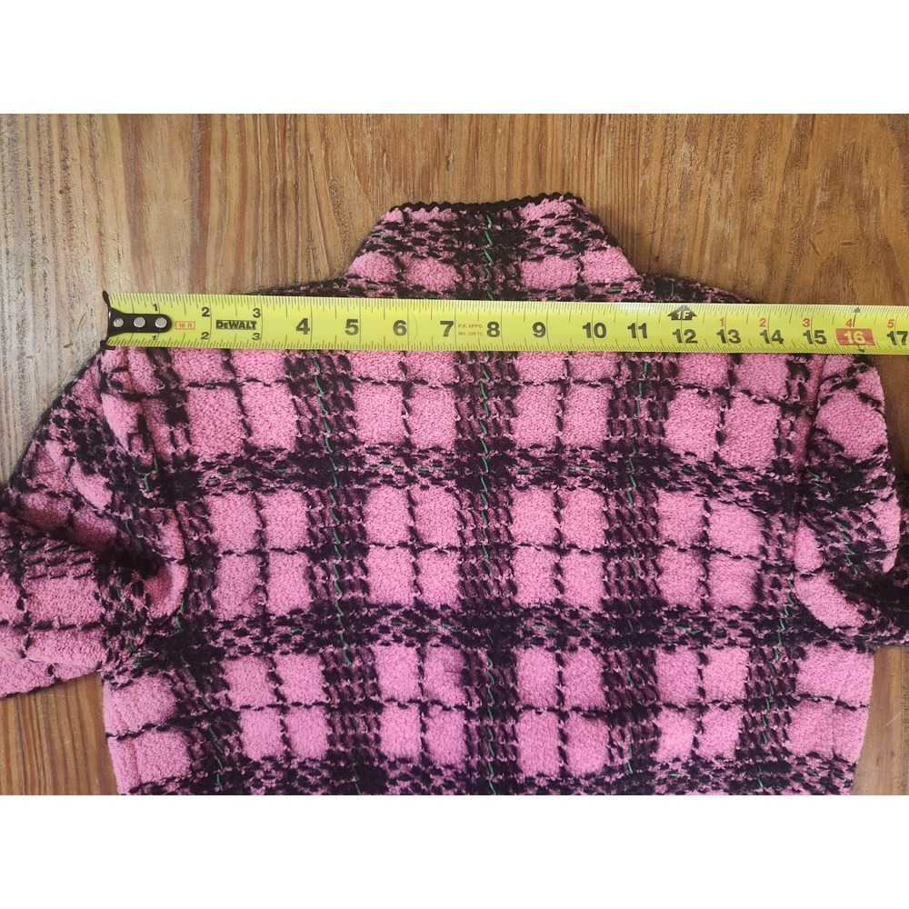 Adolpho Pink and Black Wool Plaid Jacket Gold Buttons Vtg Sweater Med Union Made - Picture 15 of 16